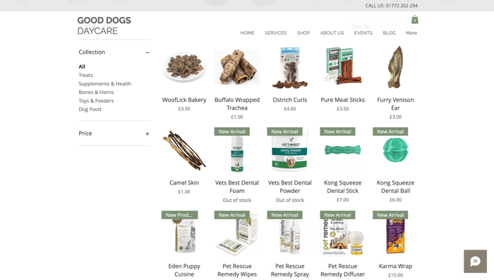 Revelation Pets' customer Good Dogs Daycare's virtual storefront.