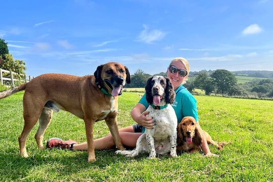 Sian Smith and dogs outside at Millin Brook kennel