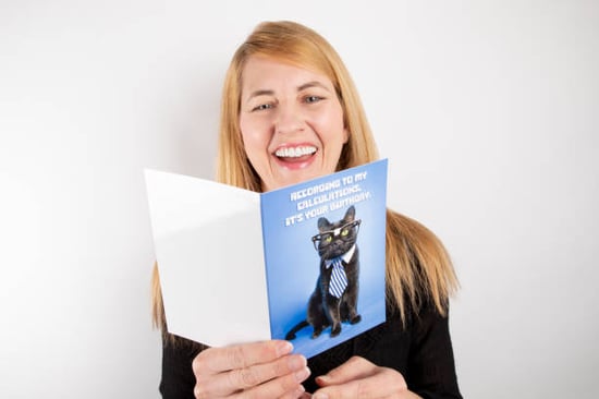 pet parent with cat birthday card